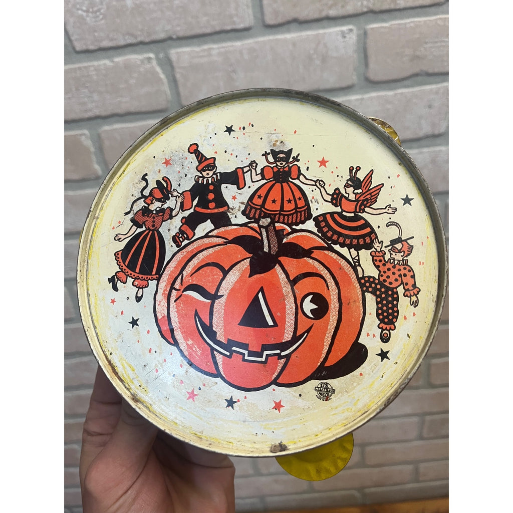 Vintage Halloween Tin Tambourine Noisemaker Daning w/ JOL US Metal Toy Co.