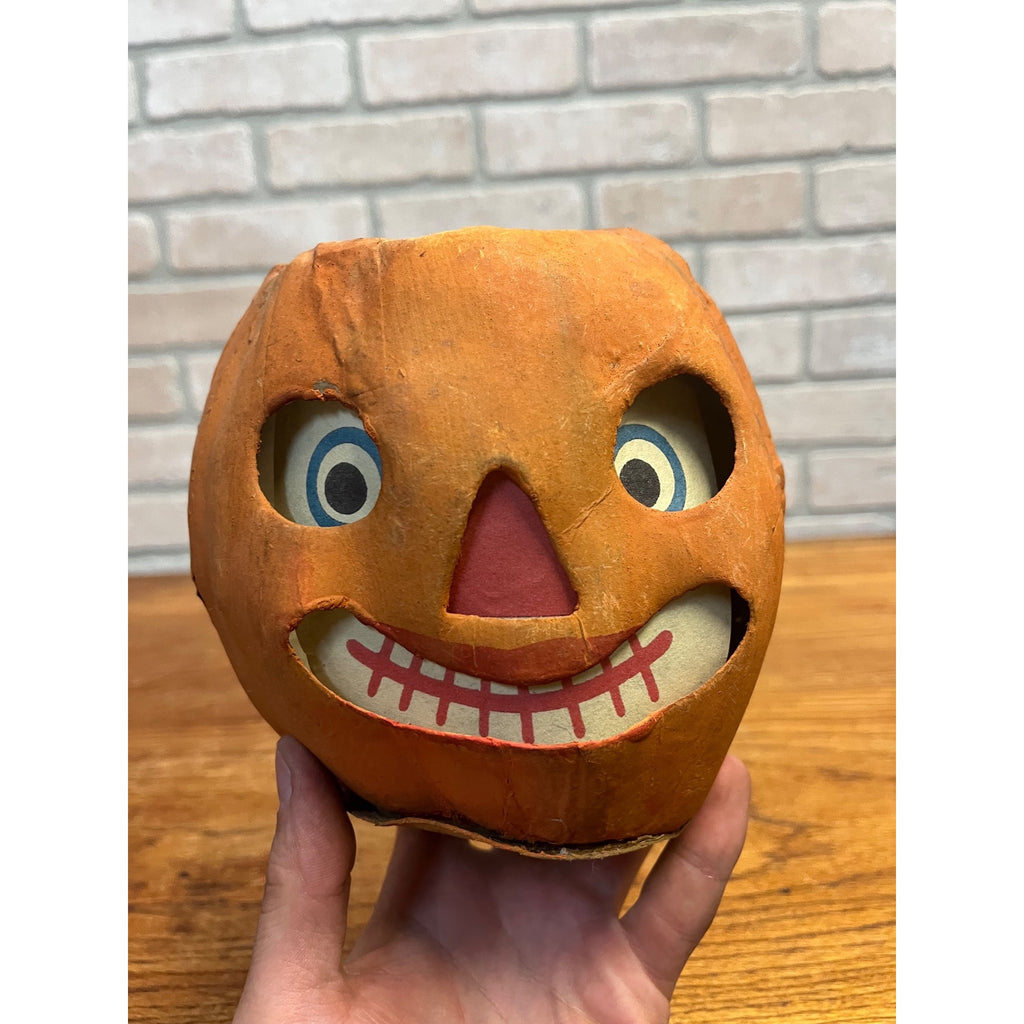 Antique 1920s German Halloween Jack o' Lantern JOL Pressed Cardboard Large 5.5"