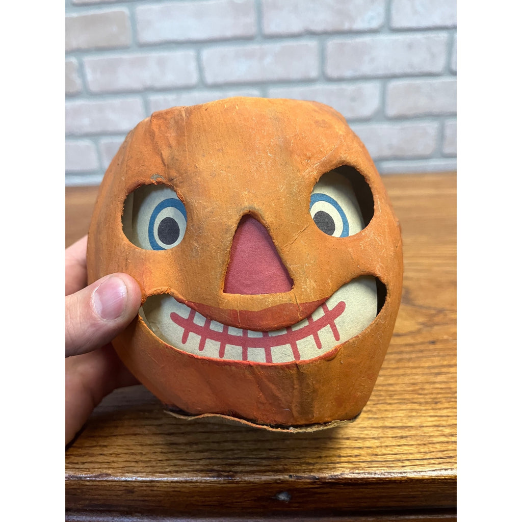 Antique 1920s German Halloween Jack o' Lantern JOL Pressed Cardboard Large 5.5"