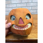 Antique 1920s German Halloween Jack o' Lantern JOL Pressed Cardboard Large 5.5"
