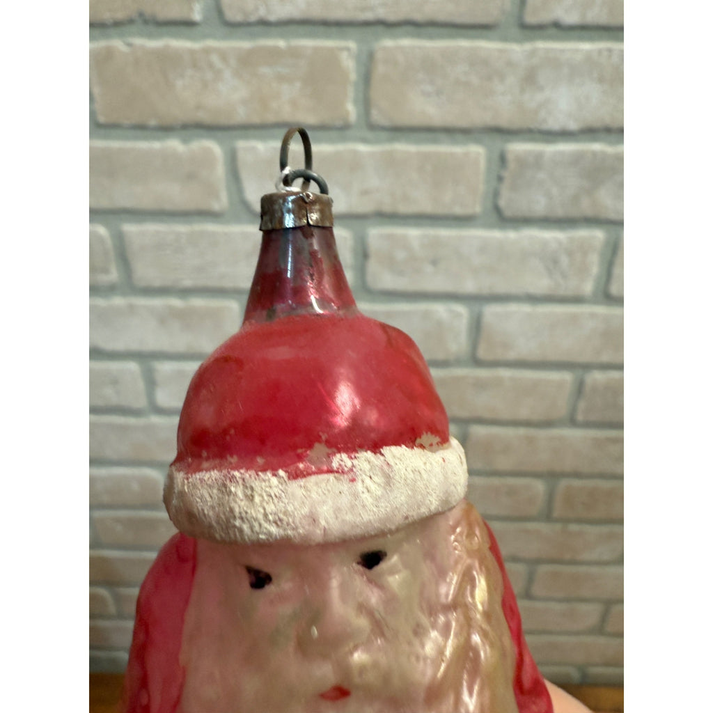 Antique  Santa Claus Father Christmas Holding Tree Glass Ornament