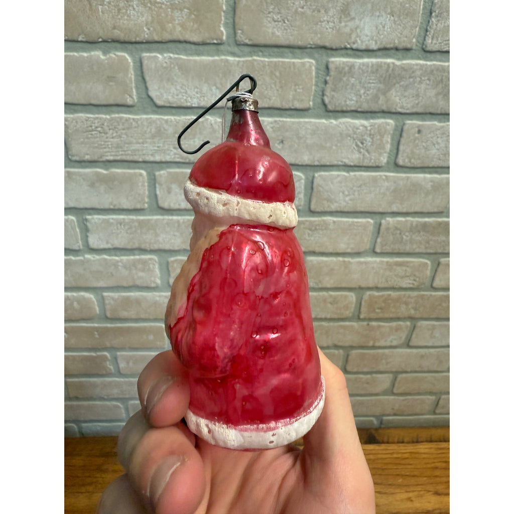 Antique  Santa Claus Father Christmas Holding Tree Glass Ornament