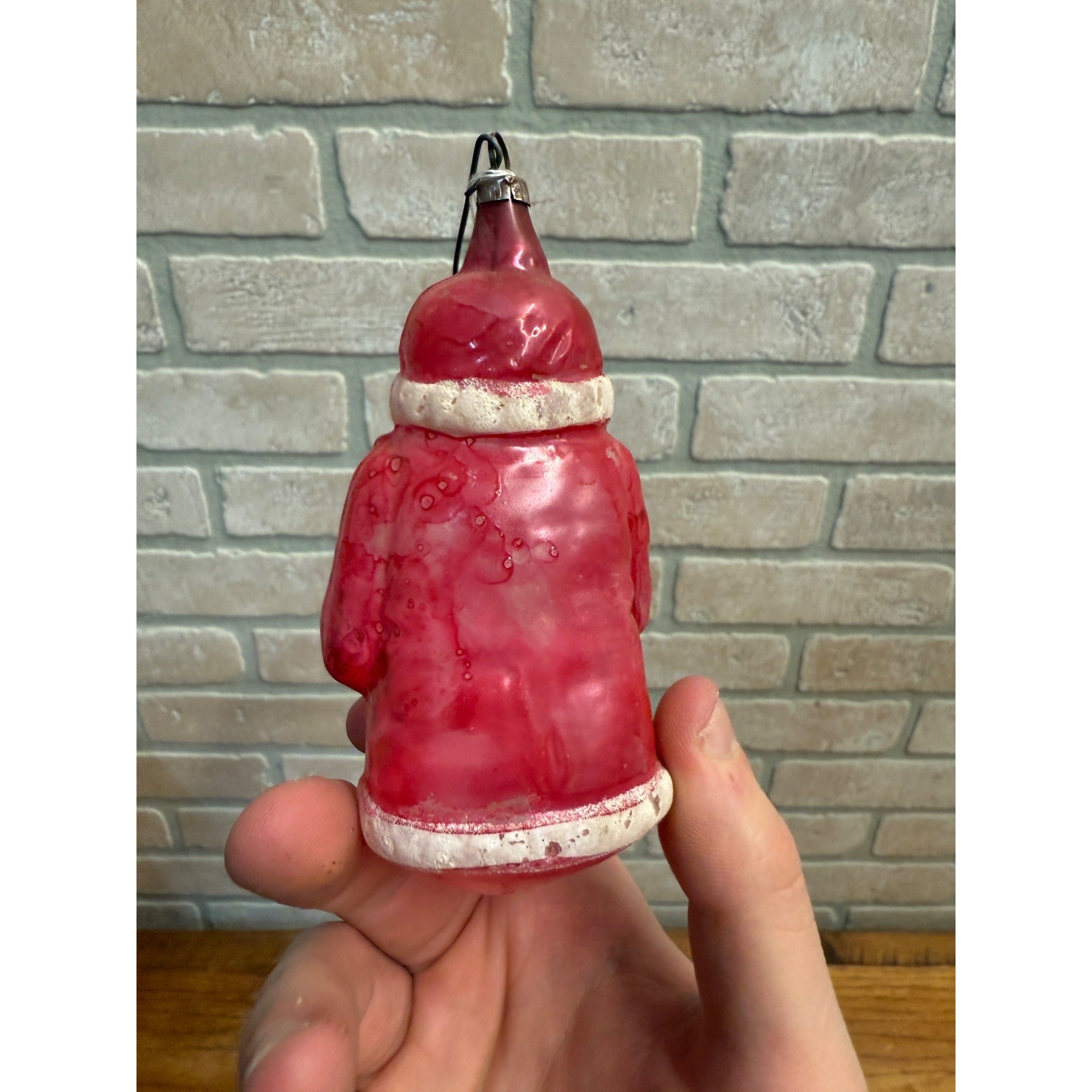 Antique  Santa Claus Father Christmas Holding Tree Glass Ornament