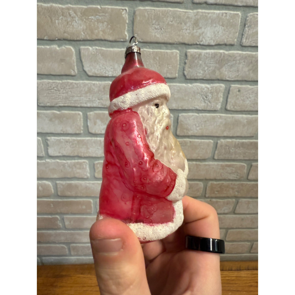 Antique  Santa Claus Father Christmas Holding Tree Glass Ornament