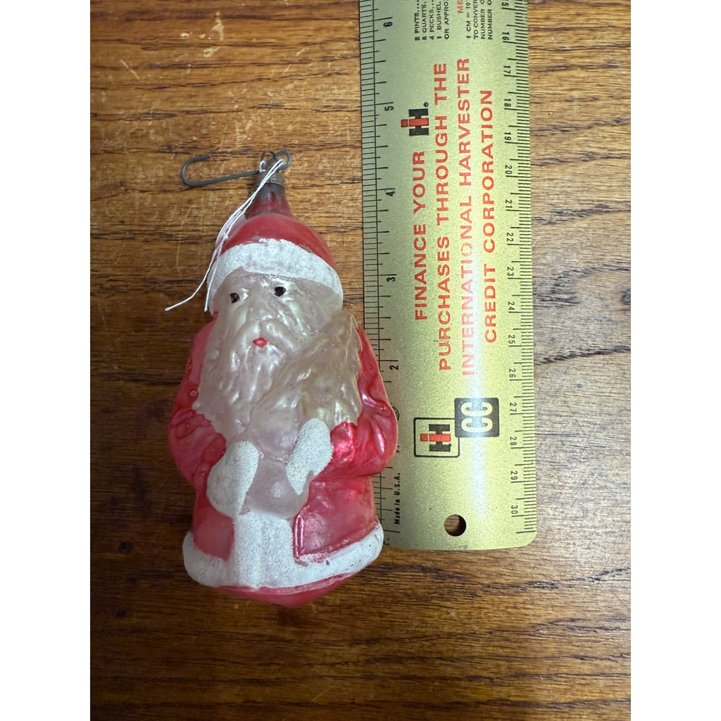 Antique  Santa Claus Father Christmas Holding Tree Glass Ornament