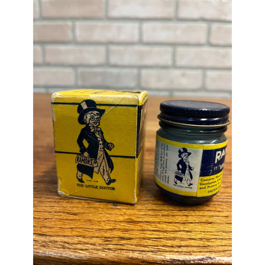 Vintage Ramon's Rub Advertising Medicine Jar Glass w/ Original Box
