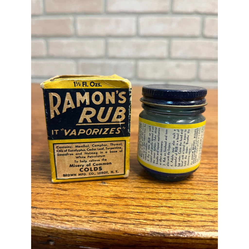 Vintage Ramon's Rub Advertising Medicine Jar Glass w/ Original Box