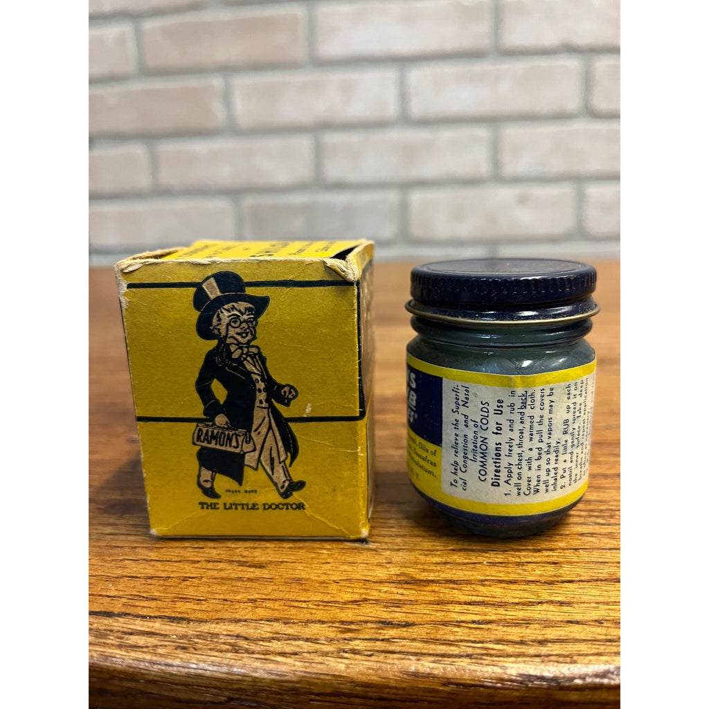 Vintage Ramon's Rub Advertising Medicine Jar Glass w/ Original Box