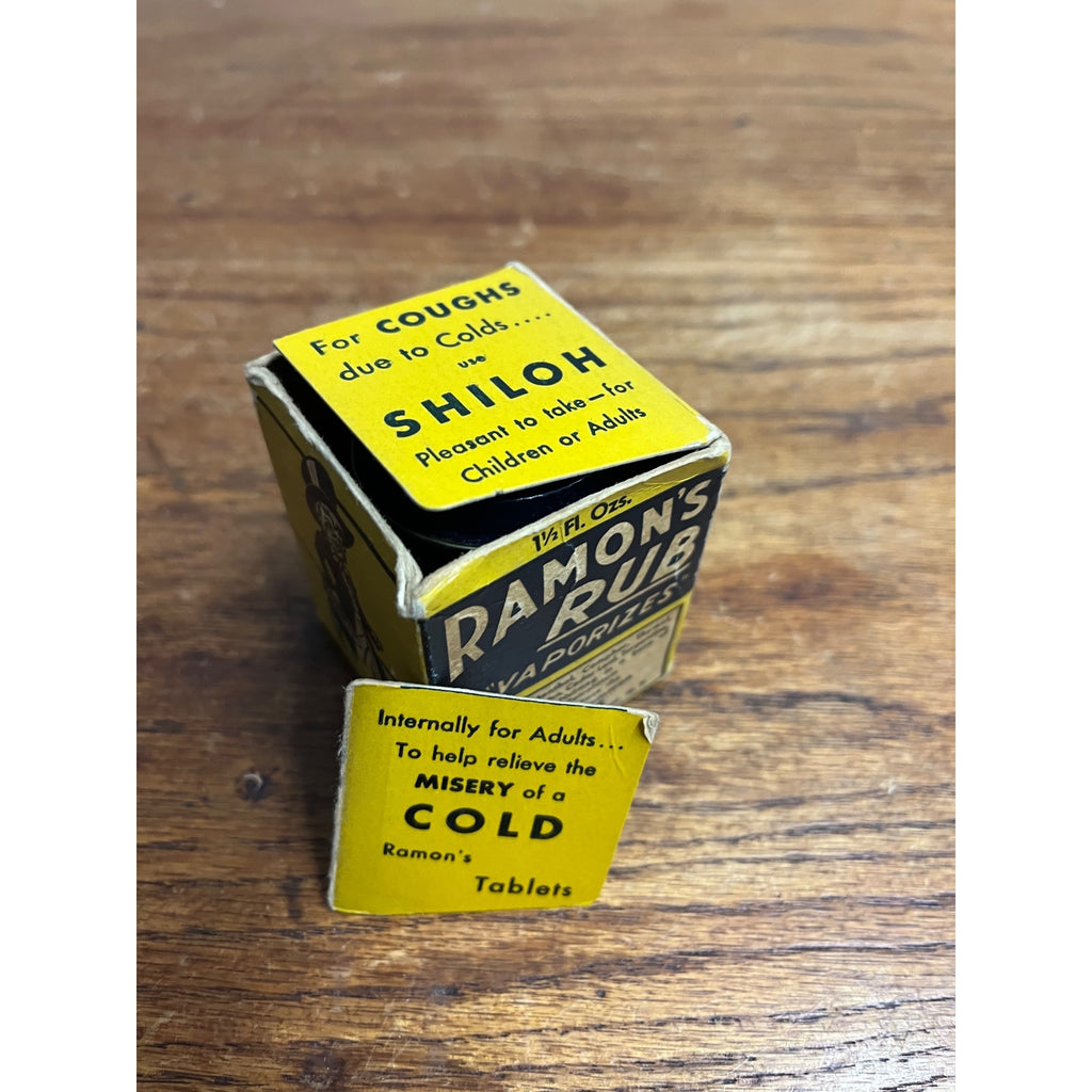 Vintage Ramon's Rub Advertising Medicine Jar Glass w/ Original Box