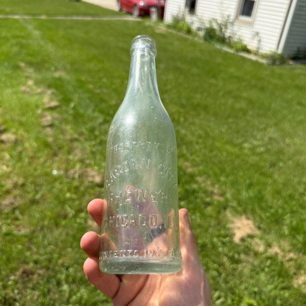 Antique 1900s  Garden City Brewing Chicago Illinois Beer Bottle Embossed Clear