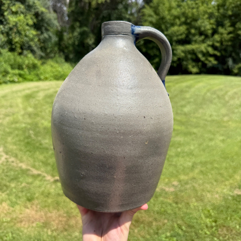 Antique Early Ovoid Stoneware Jug Crock Pennsylvania Cobalt Details Maple Syrup