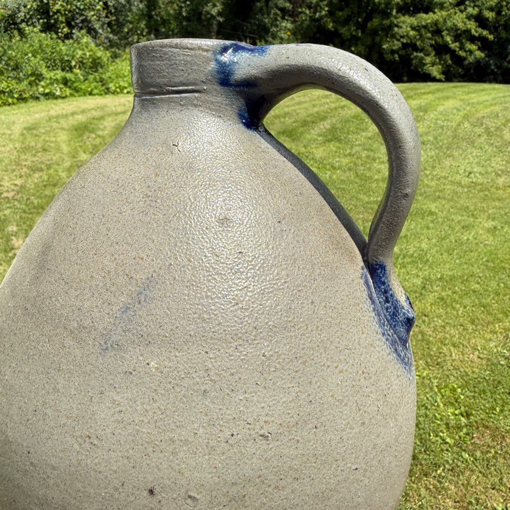 Antique Early Ovoid Stoneware Jug Crock Pennsylvania Cobalt Details Maple Syrup