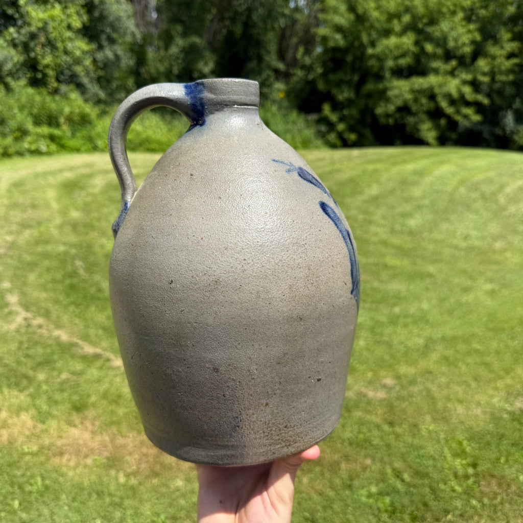 Antique Early Ovoid Stoneware Jug Crock Pennsylvania Cobalt Details Maple Syrup