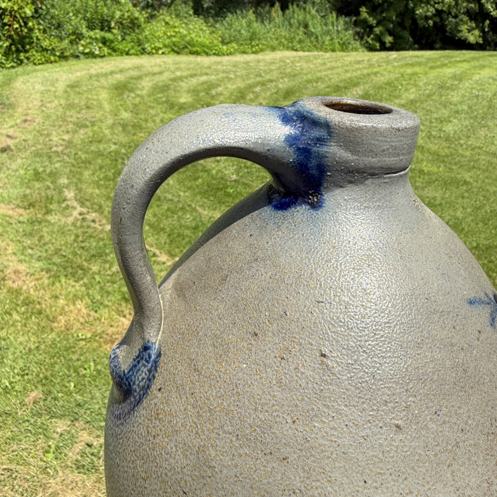 Antique Early Ovoid Stoneware Jug Crock Pennsylvania Cobalt Details Maple Syrup