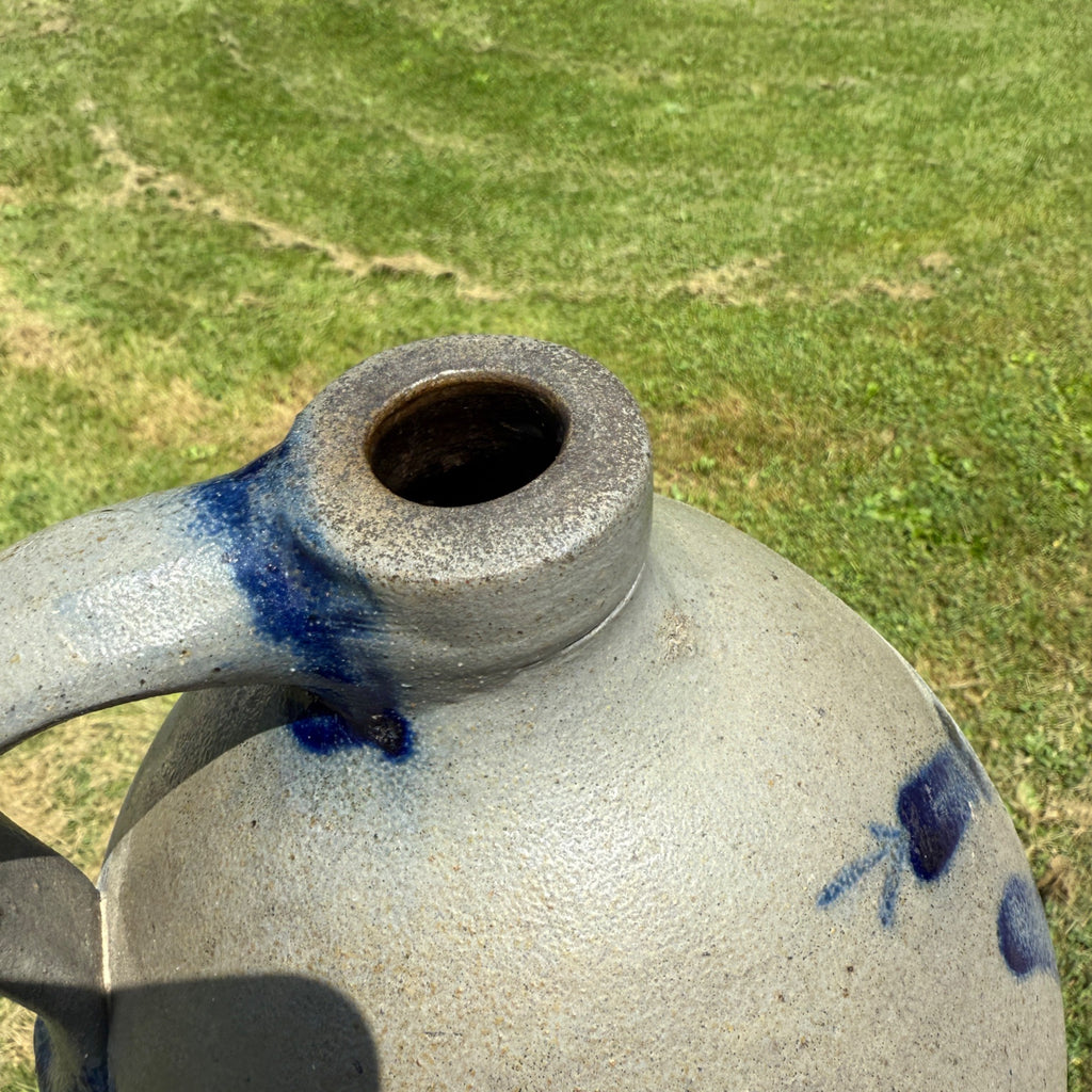 Antique Early Ovoid Stoneware Jug Crock Pennsylvania Cobalt Details Maple Syrup