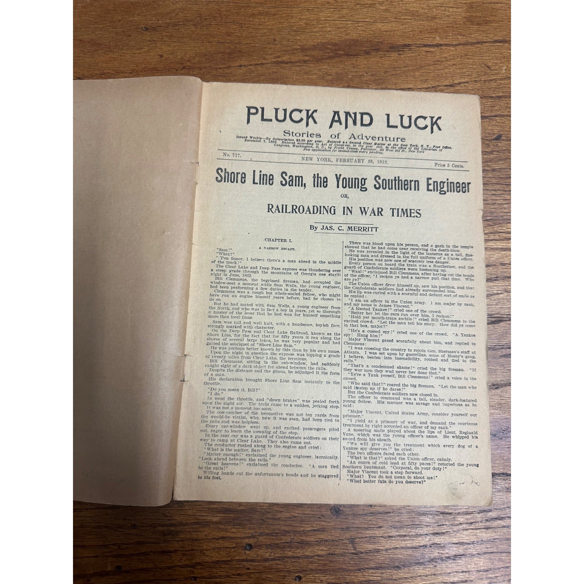 Vintage 1912 Pluck & Luck 5 Cent Magazine Issue Shore Line Sam Story Frank Tousey