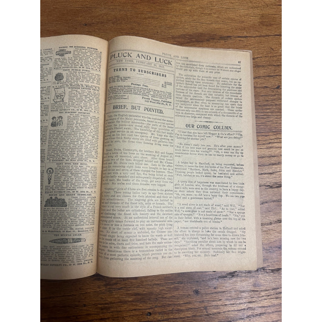Vintage 1912 Pluck & Luck 5 Cent Magazine Issue Shore Line Sam Story Frank Tousey
