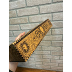 Antique Victorian Pyrography Art Wooden Storage Box Ornate Floral Flemish