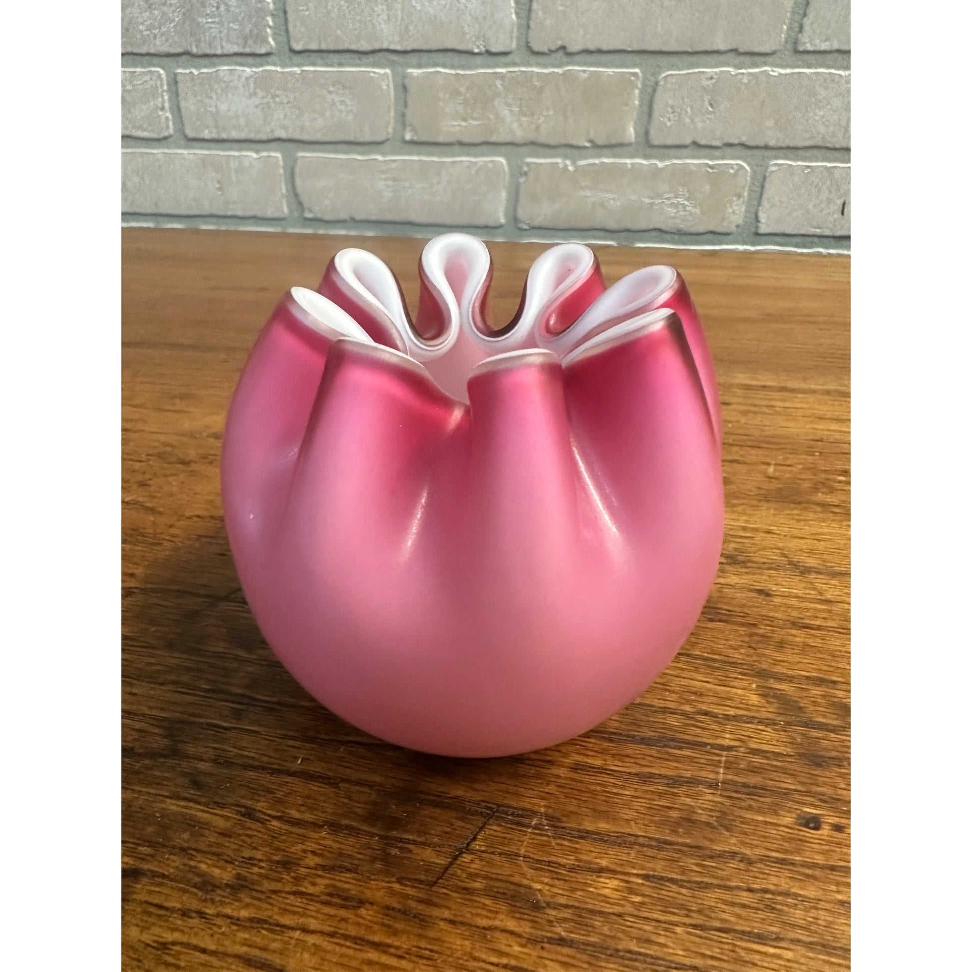 Antique Victorian Pink Opalescent Satin Glass Rose Bowl Vase 3.5" Hand Blown
