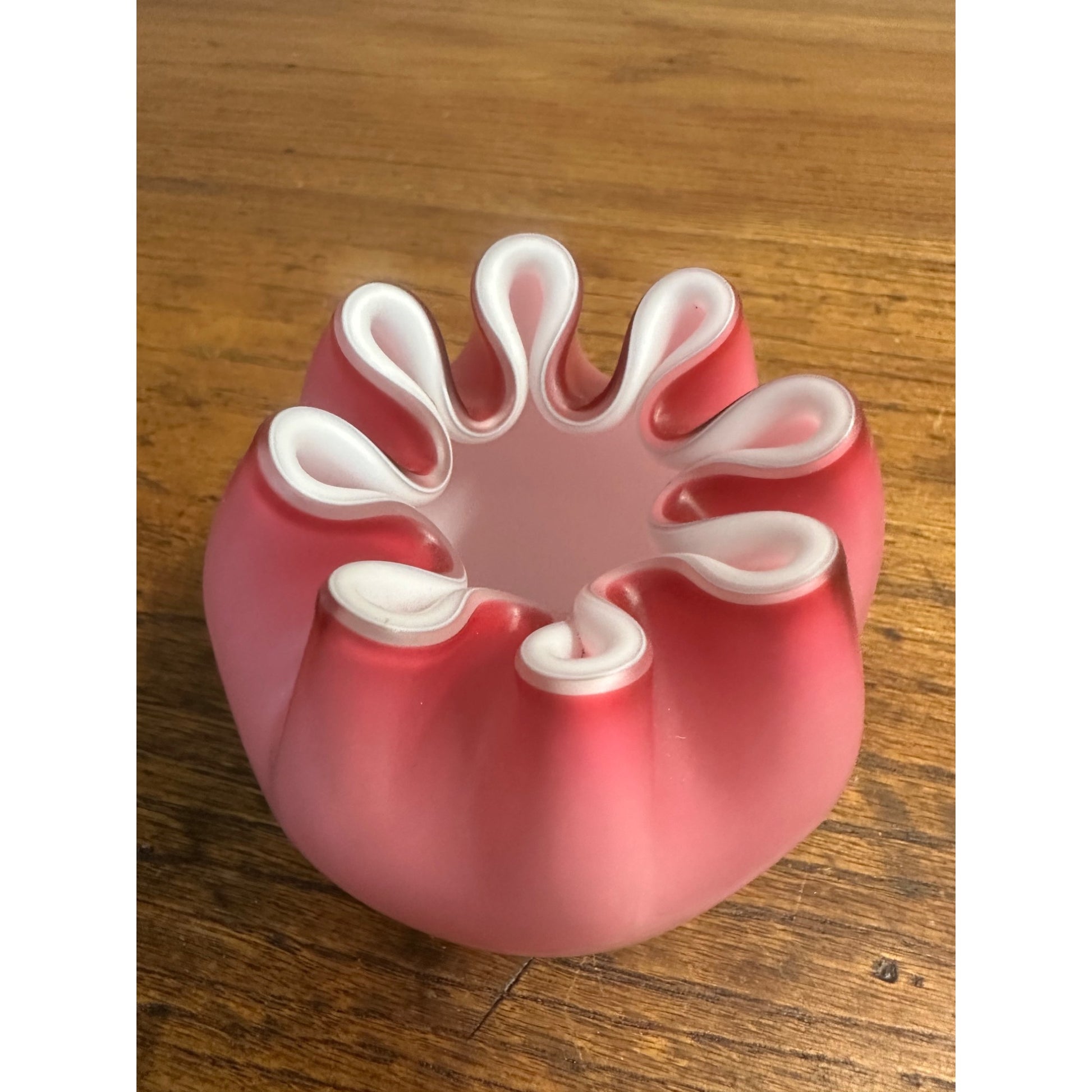 Antique Victorian Pink Opalescent Satin Glass Rose Bowl Vase 3.5" Hand Blown