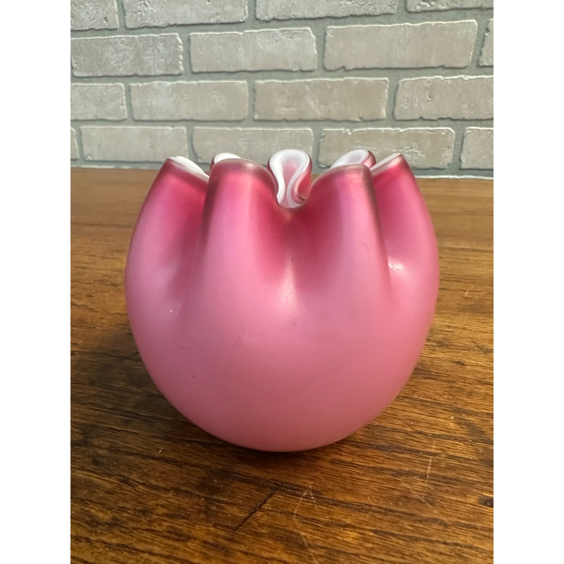 Antique Victorian Pink Opalescent Satin Glass Rose Bowl Vase 3.5" Hand Blown