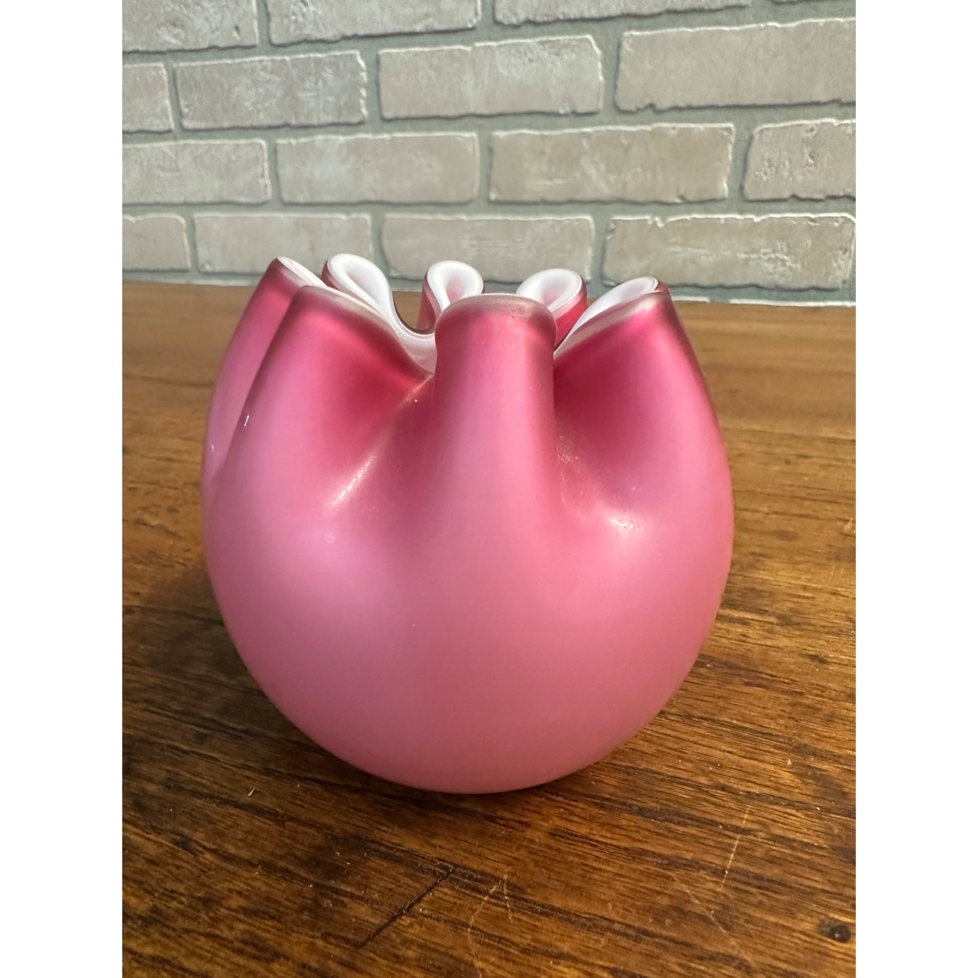 Antique Victorian Pink Opalescent Satin Glass Rose Bowl Vase 3.5" Hand Blown