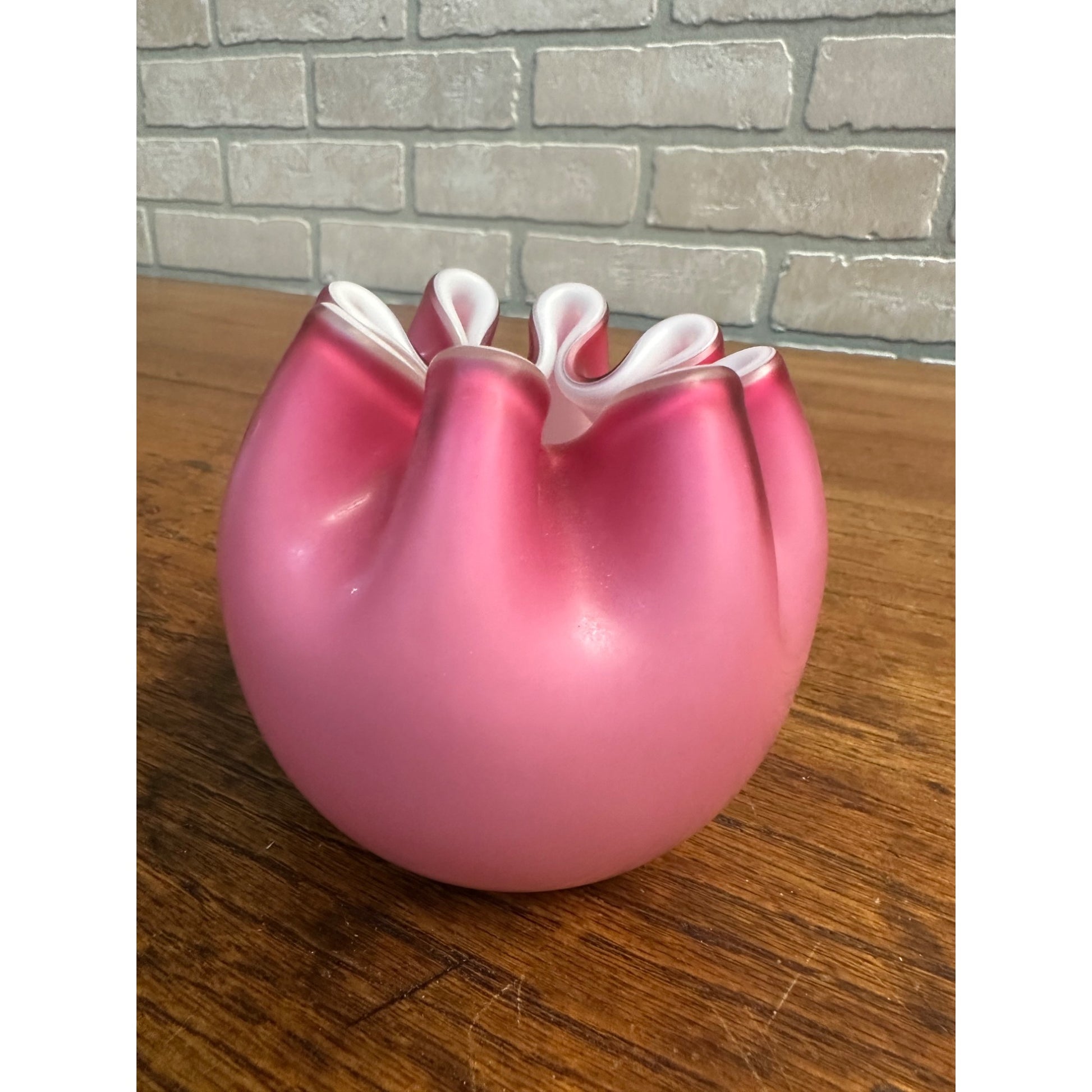 Antique Victorian Pink Opalescent Satin Glass Rose Bowl Vase 3.5" Hand Blown