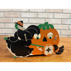 Vintage Halloween Cardboard Witch JOL Cart with Wheels Candy Container Box 1950s