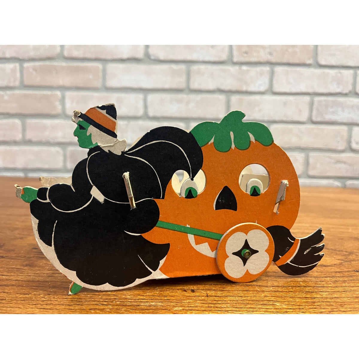 Vintage Halloween Cardboard Witch JOL Cart with Wheels Candy Container Box 1950s