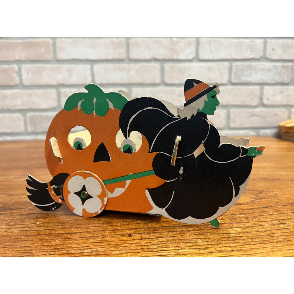 Vintage Halloween Cardboard Witch JOL Cart with Wheels Candy Container Box 1950s