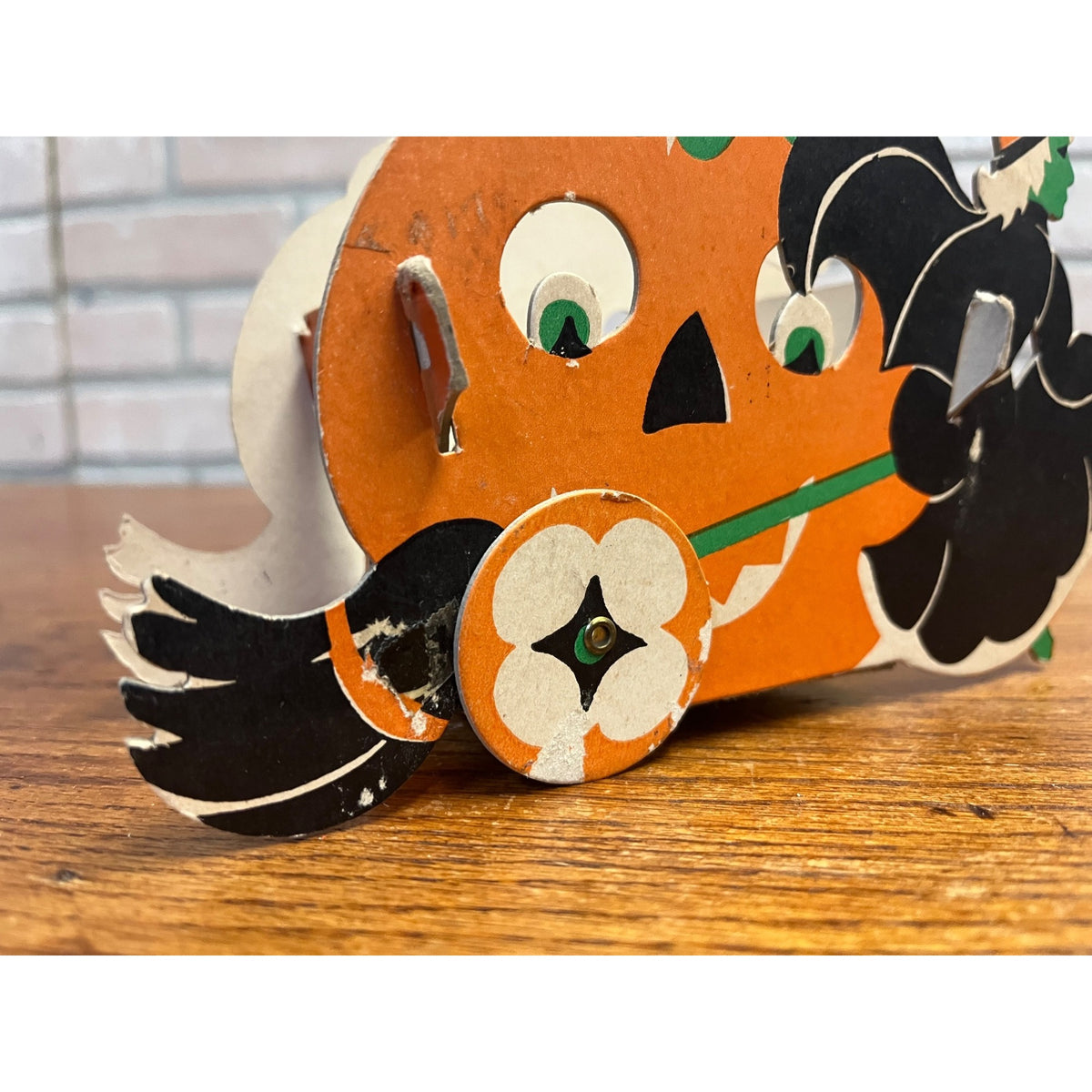 Vintage Halloween Cardboard Witch JOL Cart with Wheels Candy Container Box 1950s