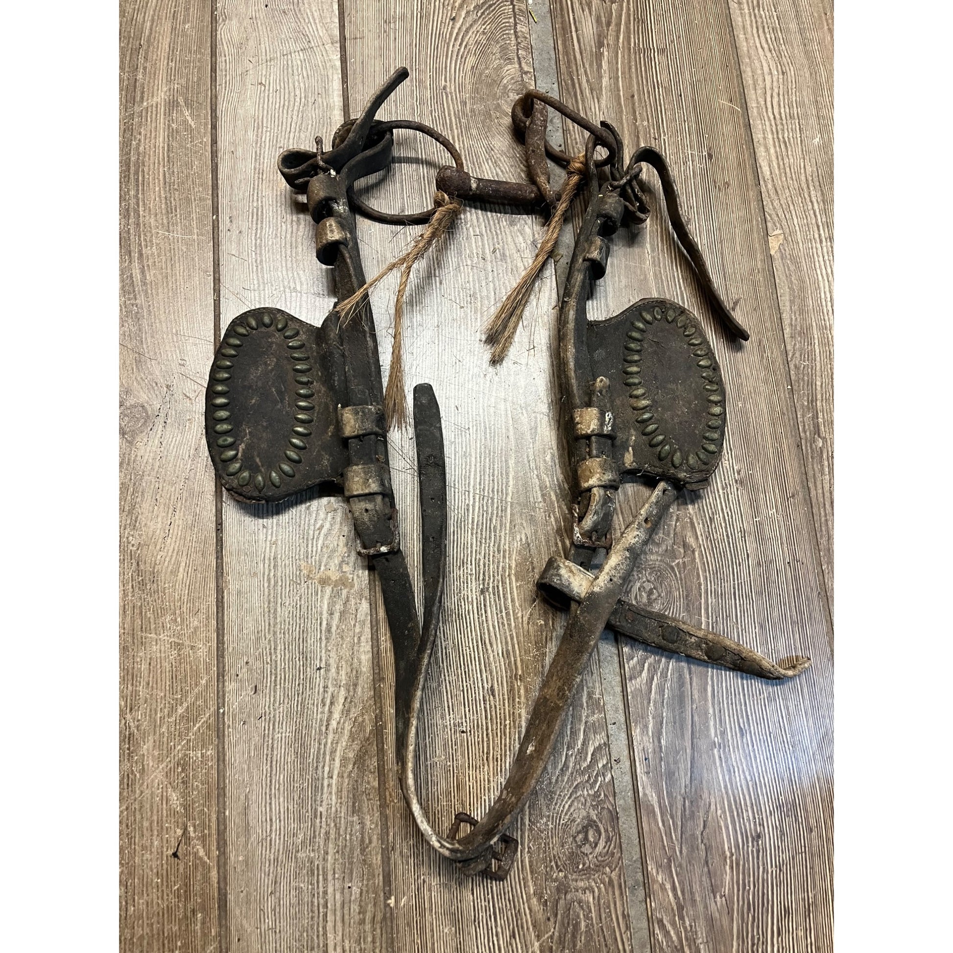 Antique 19th Century Horse Equestrian Leather Bridal Blinders Headstall Primitive