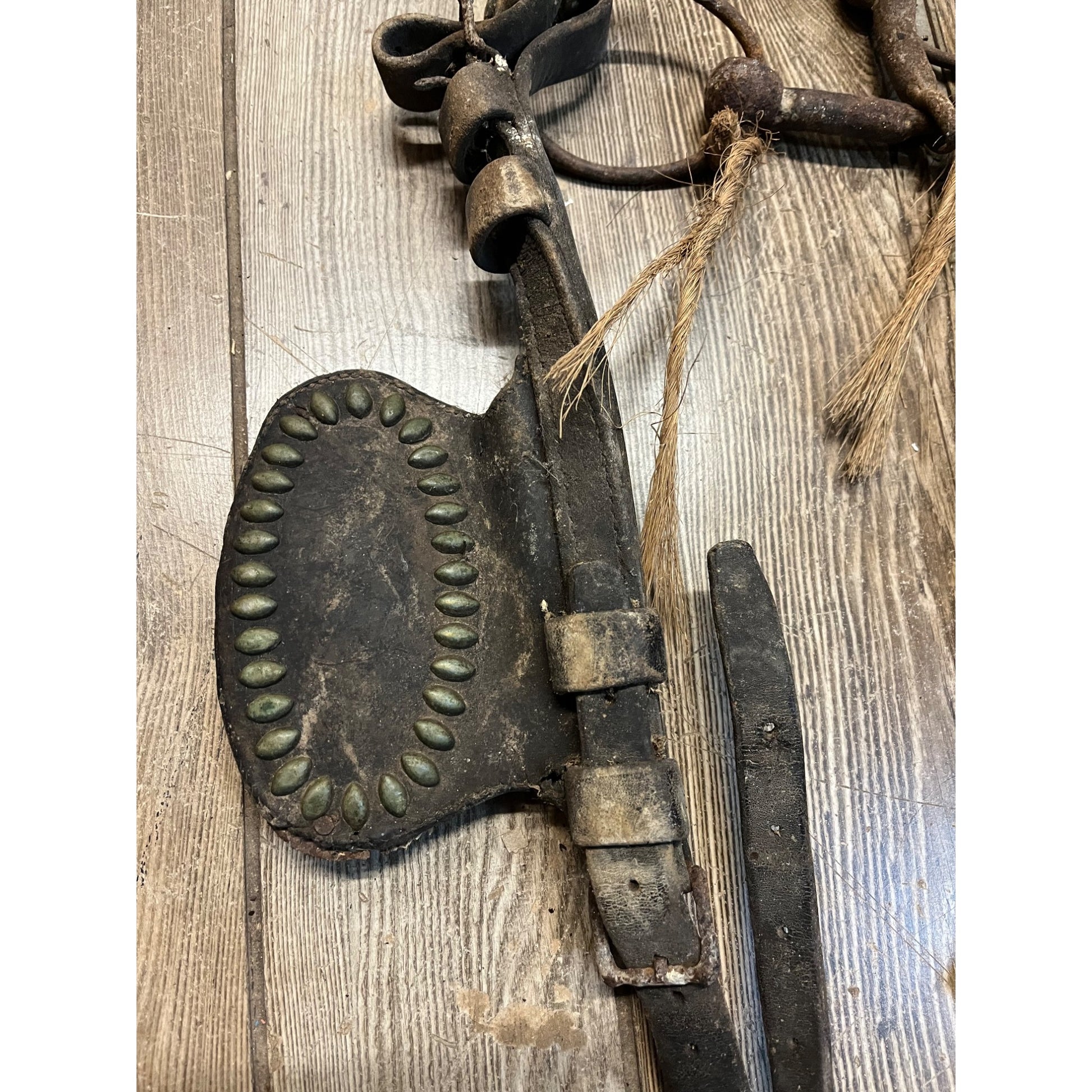 Antique 19th Century Horse Equestrian Leather Bridal Blinders Headstall Primitive