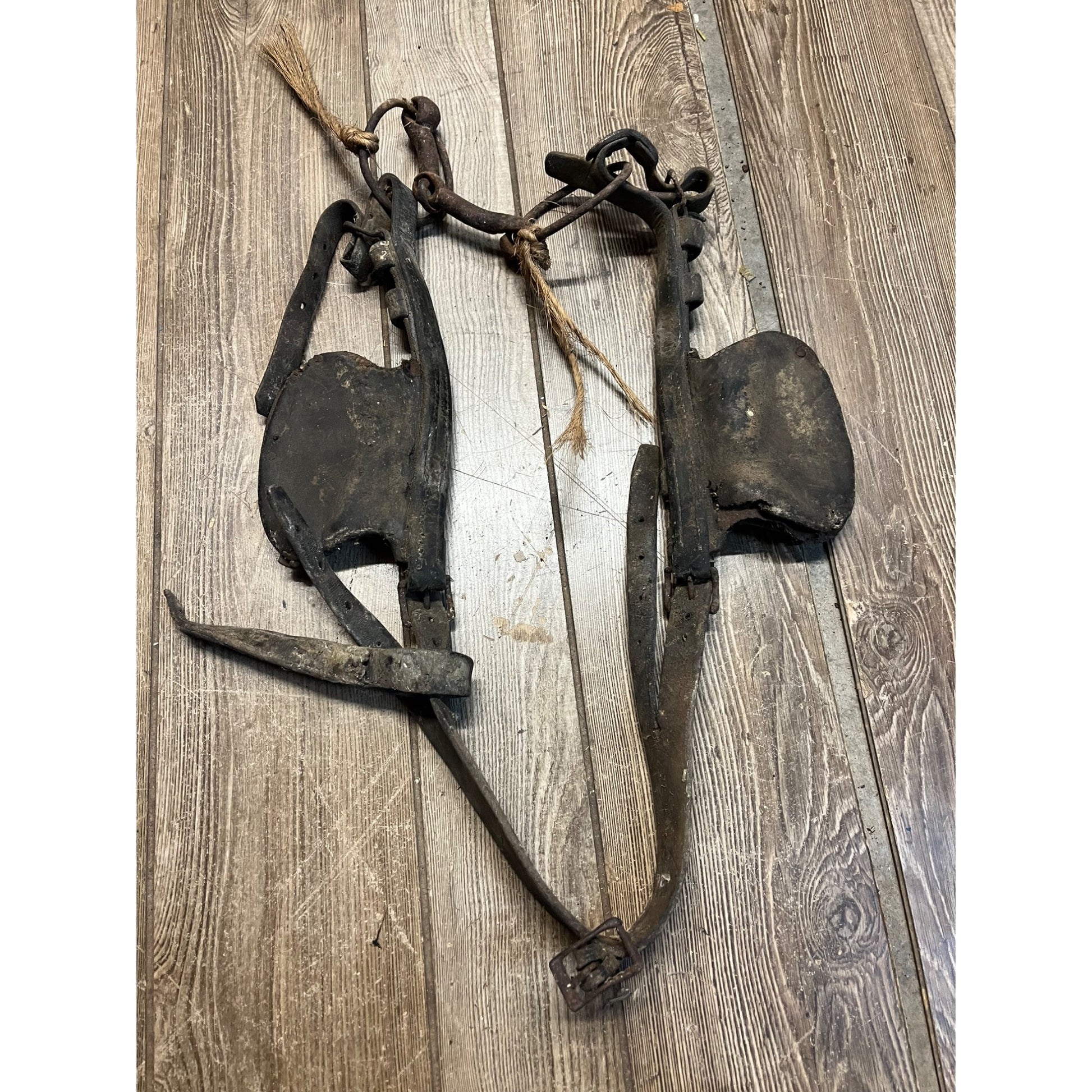 Antique 19th Century Horse Equestrian Leather Bridal Blinders Headstall Primitive