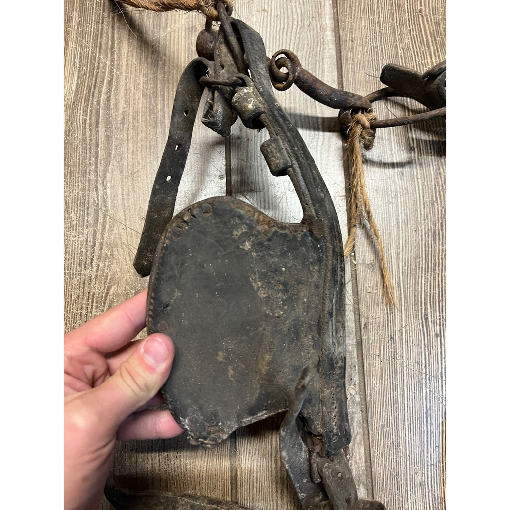 Antique 19th Century Horse Equestrian Leather Bridal Blinders Headstall Primitive