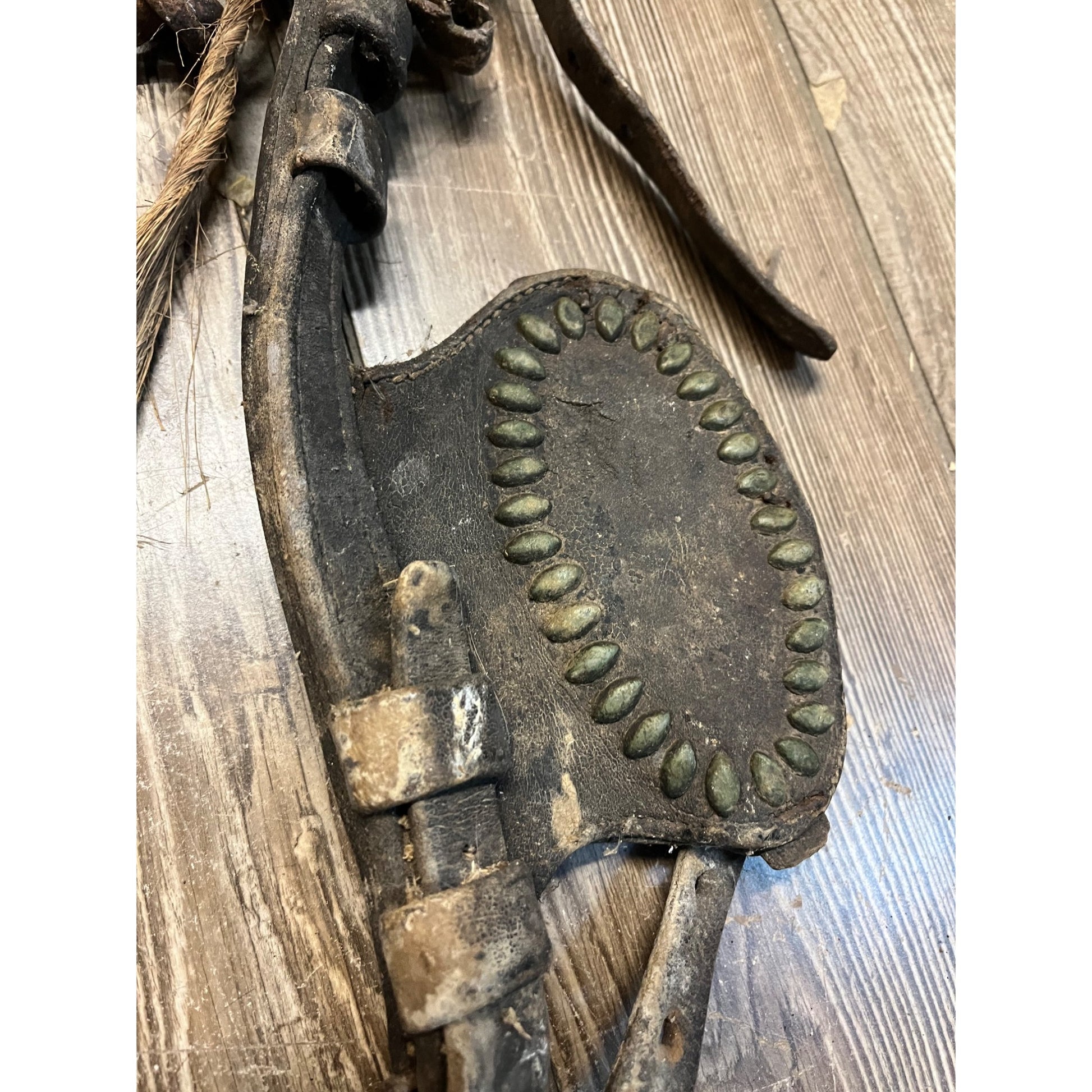 Antique 19th Century Horse Equestrian Leather Bridal Blinders Headstall Primitive
