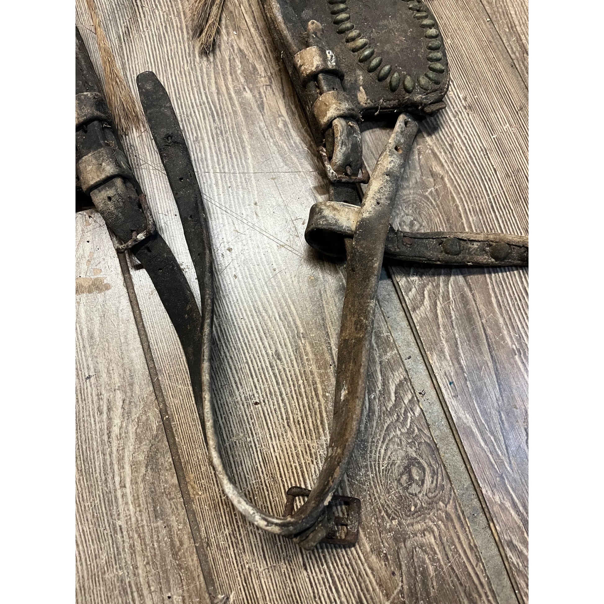 Antique 19th Century Horse Equestrian Leather Bridal Blinders Headstall Primitive