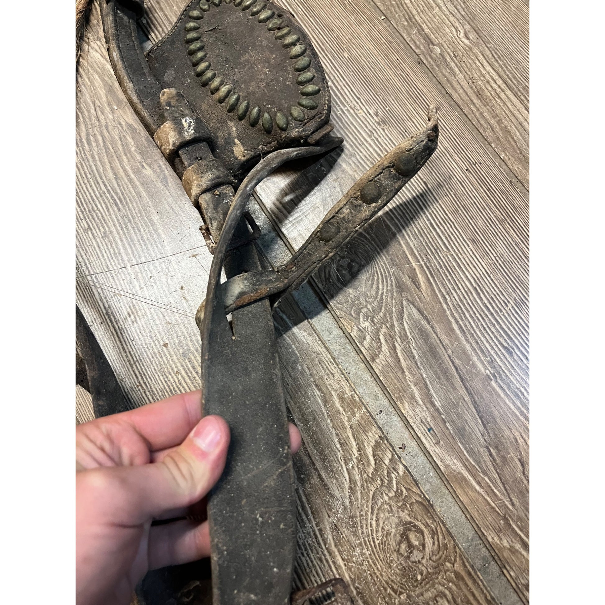 Antique 19th Century Horse Equestrian Leather Bridal Blinders Headstall Primitive