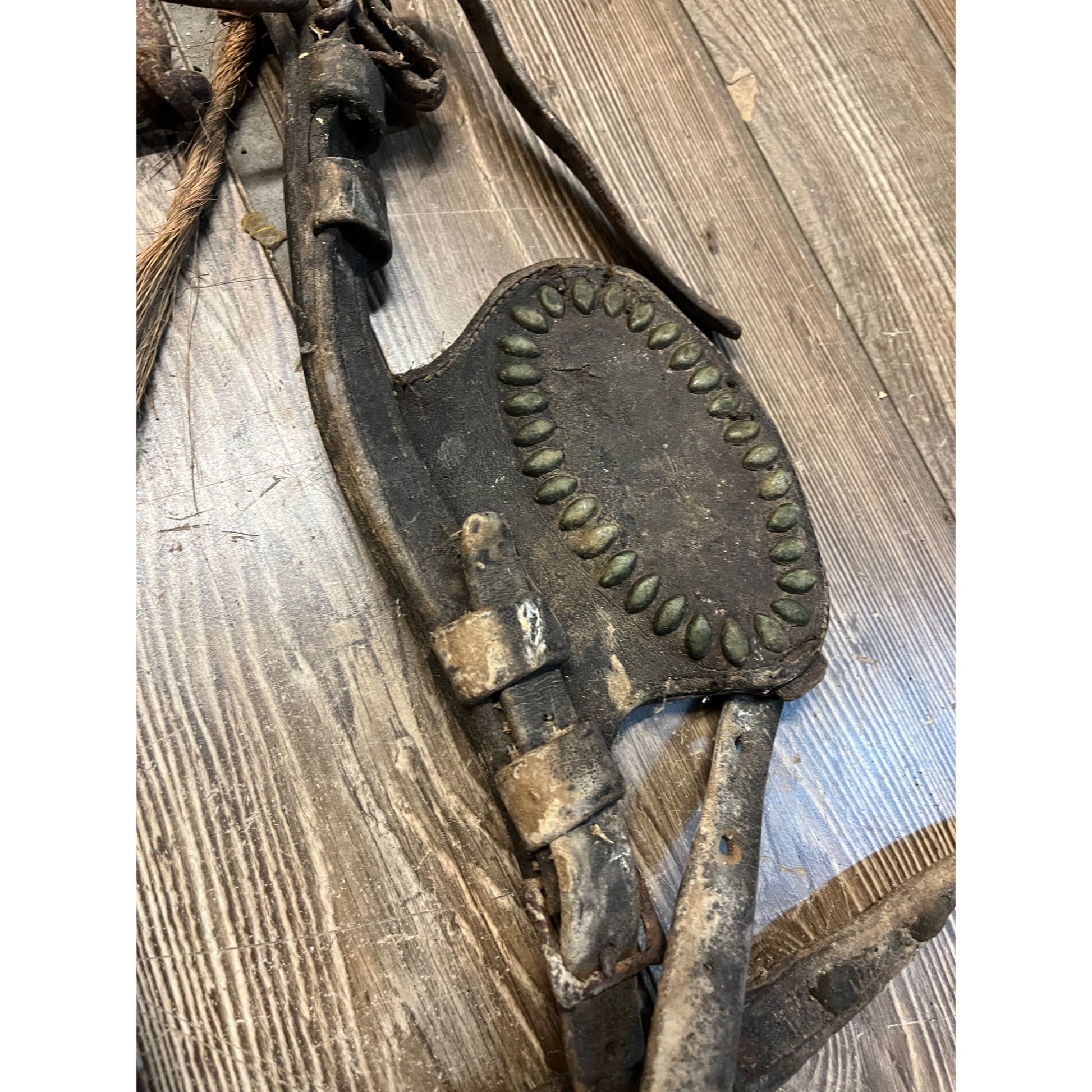 Antique 19th Century Horse Equestrian Leather Bridal Blinders Headstall Primitive