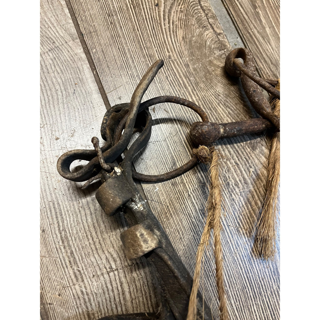 Antique 19th Century Horse Equestrian Leather Bridal Blinders Headstall Primitive
