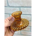 Vintage Childs Miniature Amber Glass Embossed Candle Sticker Holder