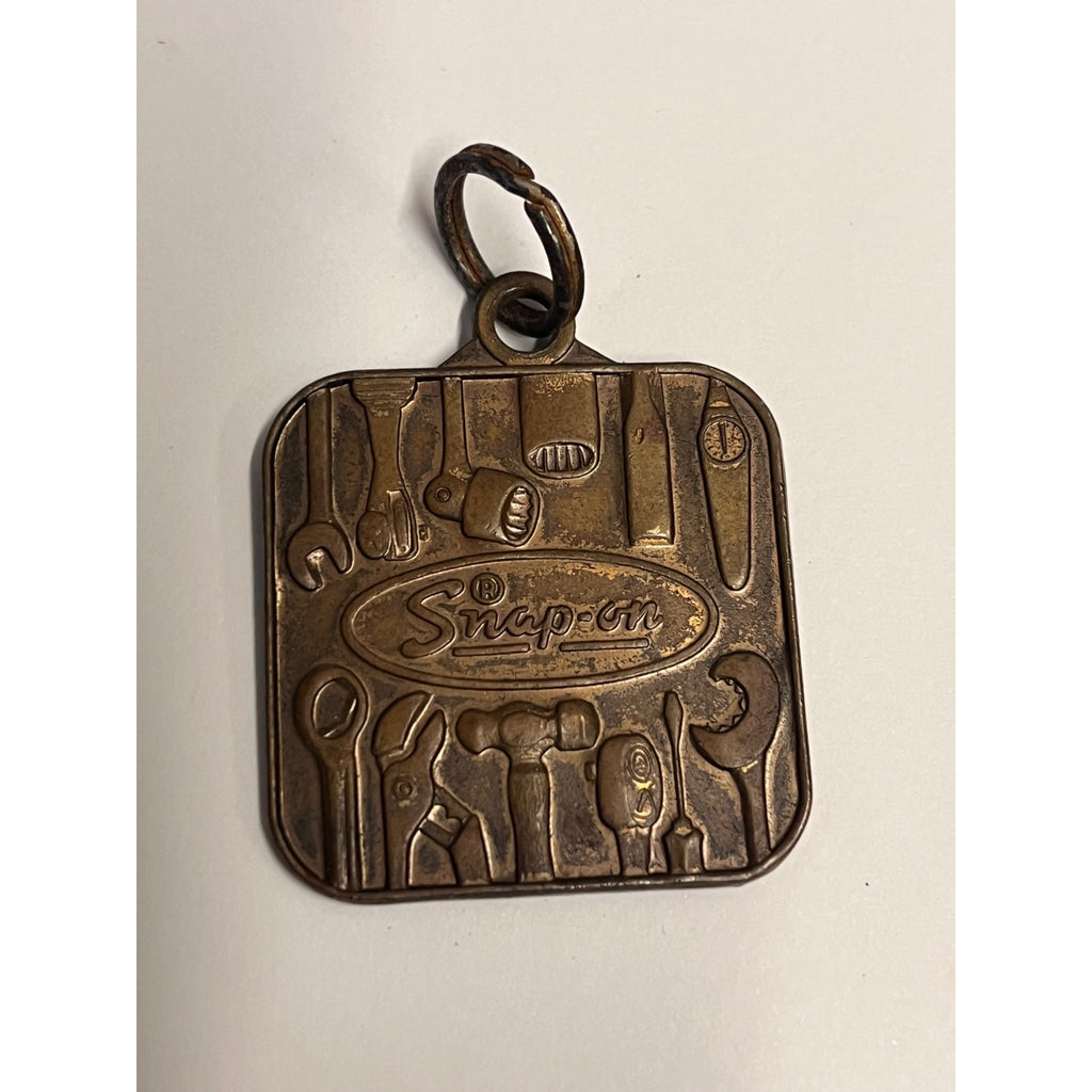 Vintage 1970s Snap-On Tools Brass Square Keychain Fob Advertising Embossed