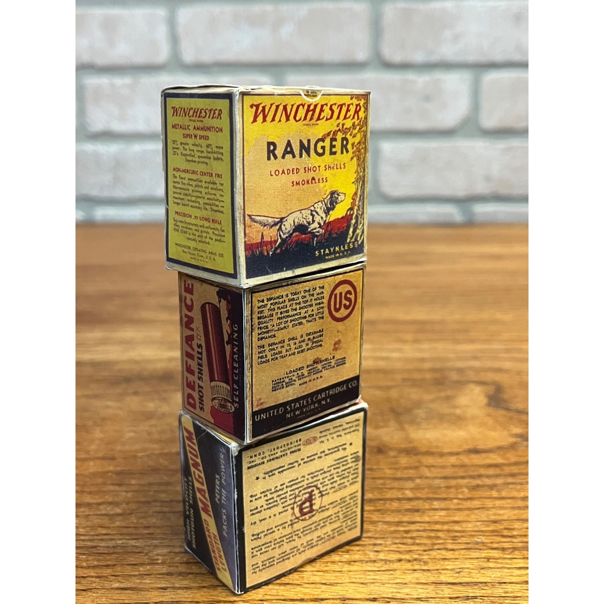 Reproduction Vintage Ammo Shell Boxes Miniature Defiance Winchester Ranger Peters