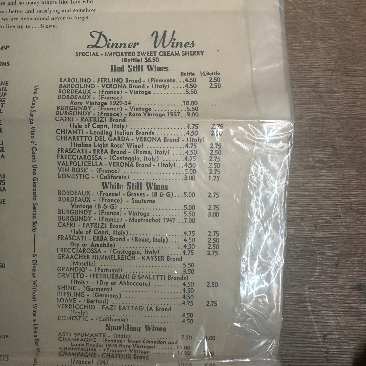 Vintage 1955 MOTHER LEONE'S ITALIAN RESTAURANT Dinner Menu New York City