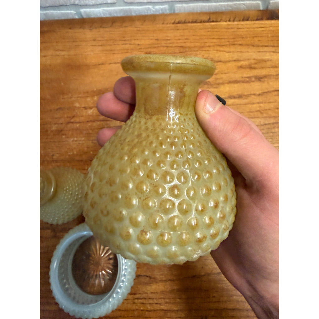 Vintage c1950s Hobnail Glass Perfume & Powder Jar Lidded Dresser Vanity Set Fenton?