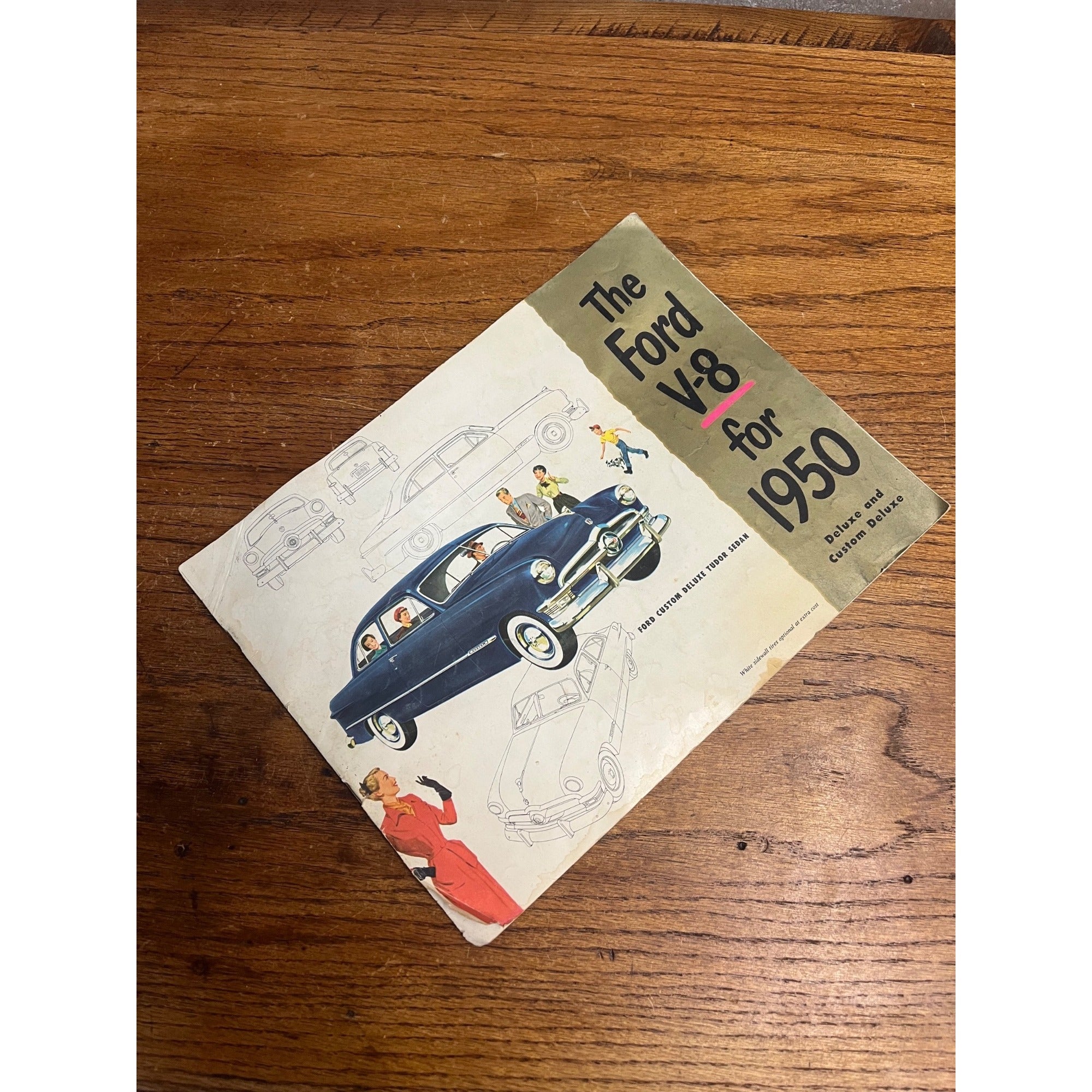 1950 Ford V-8 Tuder Sedan Vintage Original Showroom Car Sales Color Brochure