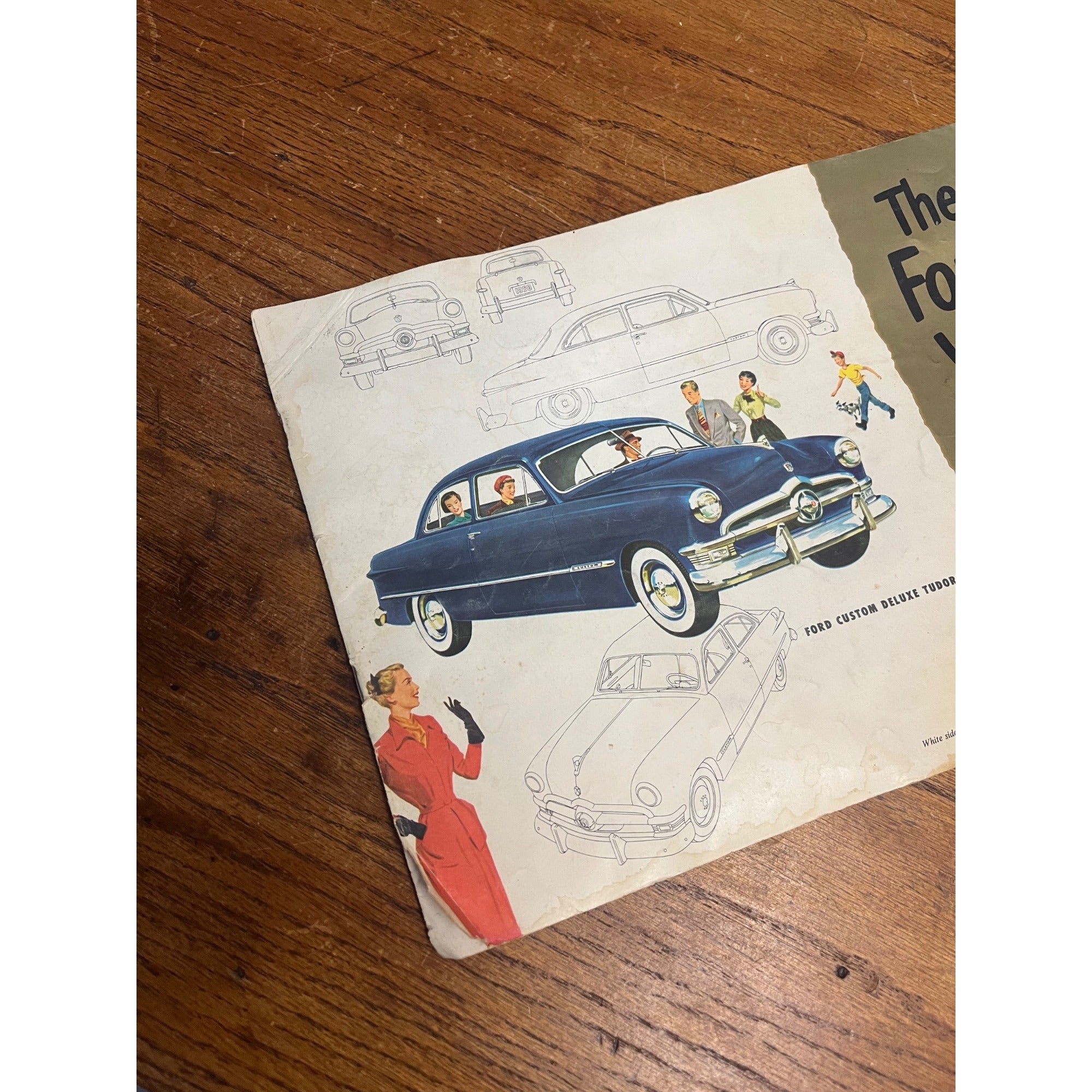 1950 Ford V-8 Tuder Sedan Vintage Original Showroom Car Sales Color Brochure