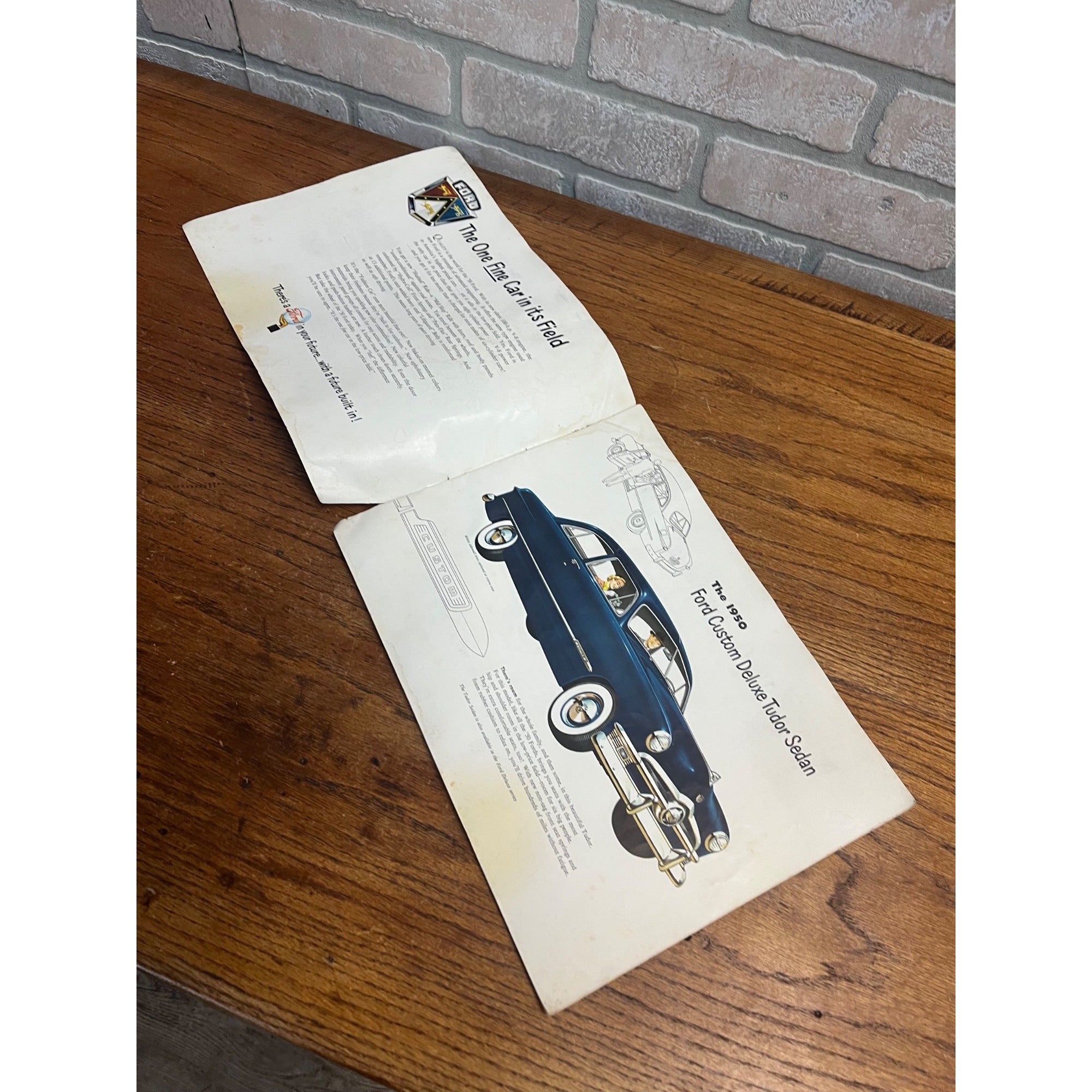 1950 Ford V-8 Tuder Sedan Vintage Original Showroom Car Sales Color Brochure