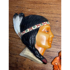 Vintage Native American Indian Chalkware Wall Plaques Wisconsin Dells Souvenirs