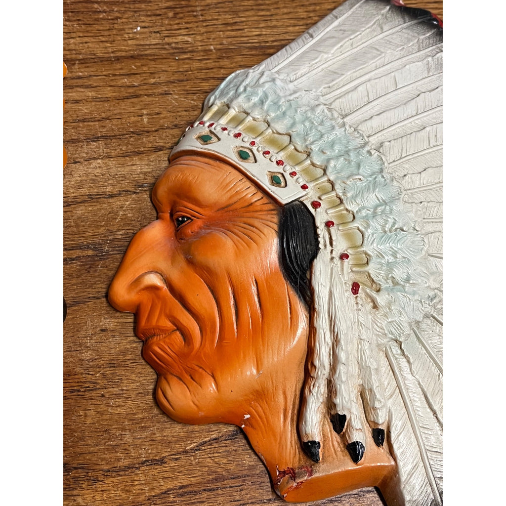 Vintage Native American Indian Chalkware Wall Plaques Wisconsin Dells Souvenirs
